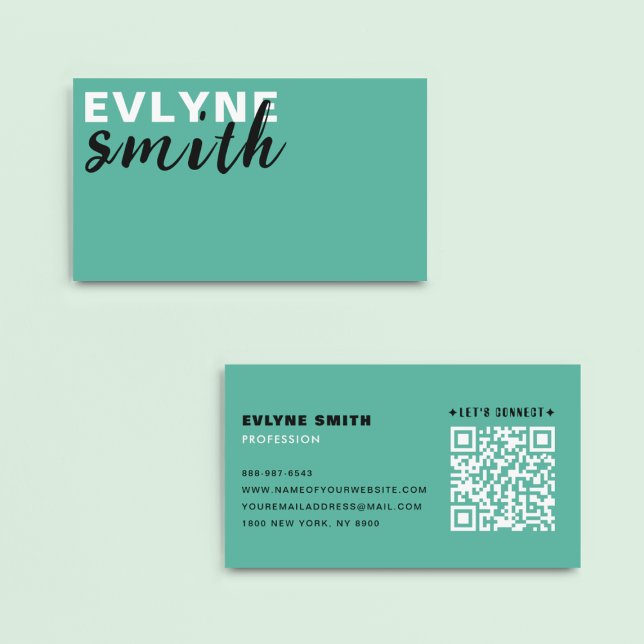 Modern Clean Pastel Blue QR Code Typografie Script Visitenkarte (Von Creator hochgeladen)
