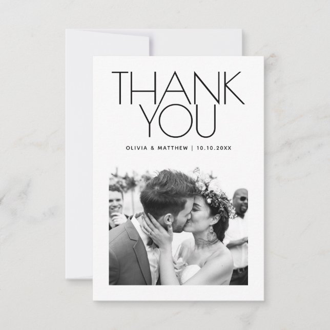 Modern Clean Wedding | Minimalist Elegant Photo Dankeskarte (Vorderseite)