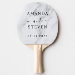 Modern Clean White Couple Names with Wedding Date Tischtennis Schläger