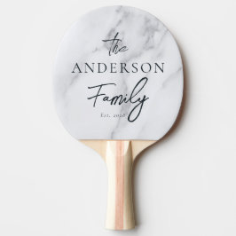 Modern Clean White Marble Hand Written Family Name Tischtennis Schläger