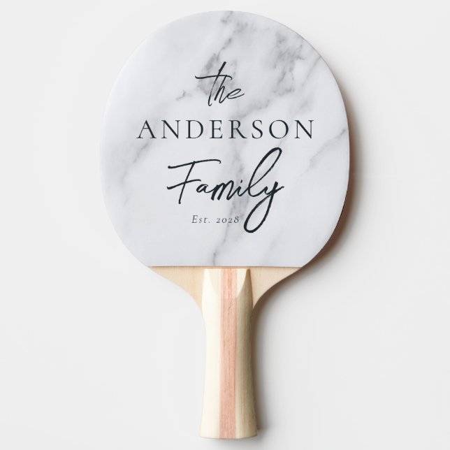 Modern Clean White Marble Hand Written Family Name Tischtennis Schläger (Vorderseite)