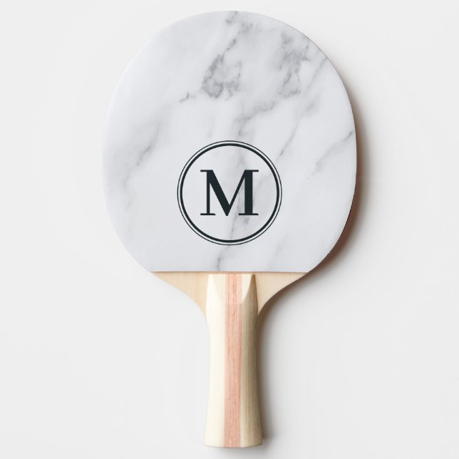 Modern Clean White Marble Monogram Tischtennis Schläger (Vorderseite)