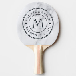 Modern Clean White Marble Wedding Monogram Tischtennis Schläger