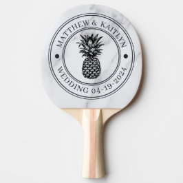Modern Clean White Pineapple Wedding Crest & Names Tischtennis Schläger