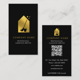 Modern Cleaning Cleaner Service Logo Gold QR Code Visitenkarte