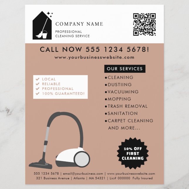 Modern Cleaning Cleaner Services Logo Terracotta Flyer (Vorne)