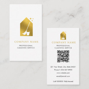 Modern Cleaning Reinigungsdienst Logo Gold QR Code Visitenkarte