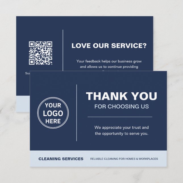 Modern Cleaning Services Logo QR-Code in Marinebla Dankeskarte (Vorne/Hinten)