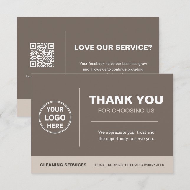 Modern Cleaning Services Logo QR-Code in Taupe Dankeskarte (Vorne/Hinten)