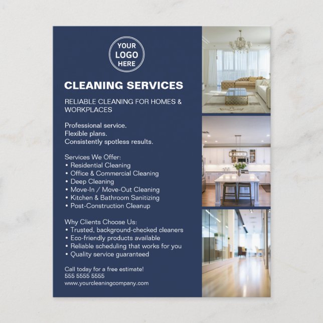 Modern Cleaning Services Photo Logo Navy Blue Flyer (Vorne)