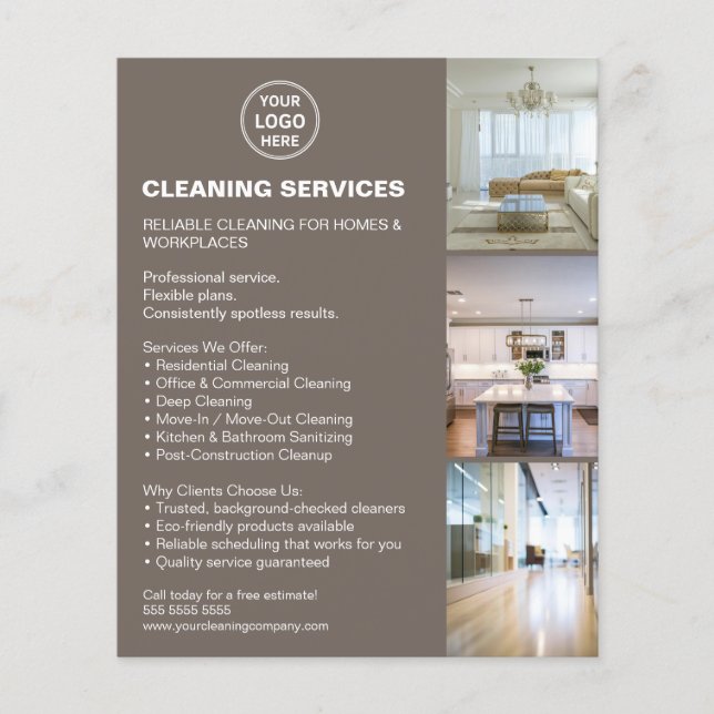 Modern Cleaning Services Photo Logo Taupe Flyer (Vorne)