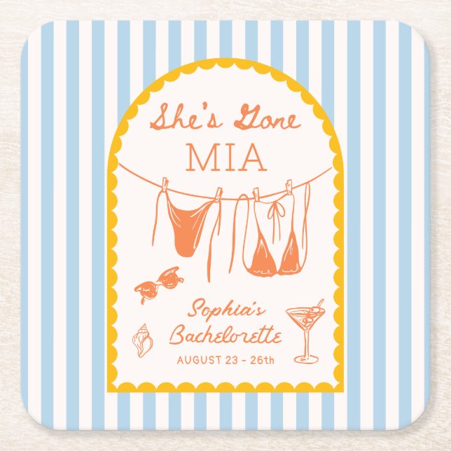 Modern Coastal Bachelorette Party Paper Coasters Rechteckiger Pappuntersetzer (Vorderseite)