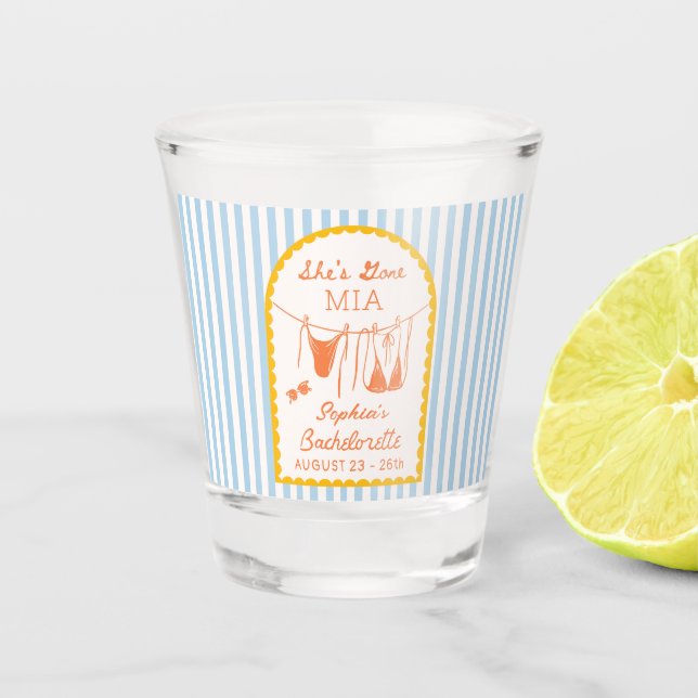 Modern Coastal MIA Bachelorette Party Shot Glasses Schnapsglas (Vorderseite)
