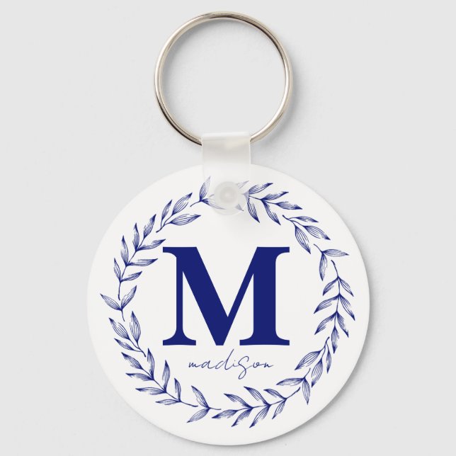 Modern Cobalt Blue Personalisiert Monogram Schlüsselanhänger (Vorderseite)