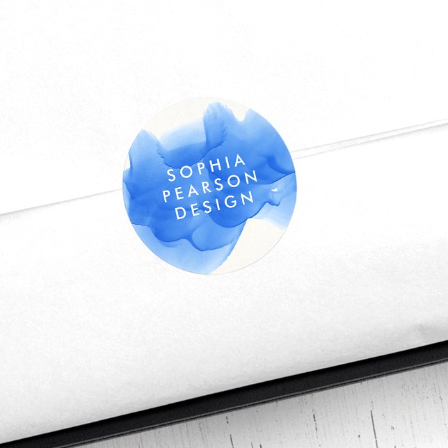 Modern Cobalt Blue Watercolor Blot Runder Aufkleber (Von Creator hochgeladen)