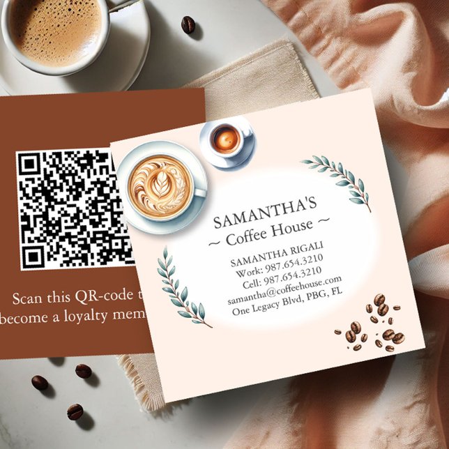 Modern Coffee Shop Beruflich Visitenkarten Quadratische Visitenkarte (Coffee house business cards )