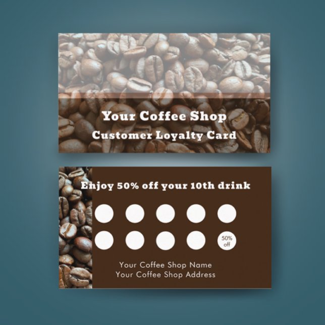 Modern Coffee Shop Discount Reward Customer Treuekarte (Add your custom text to create a stylish coffee shop customer loyalty card. 
)