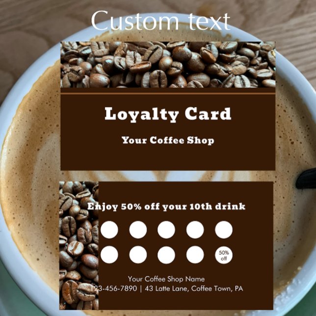 Modern Coffee Shop Discount Reward Customer Treuekarte (Add your custom text and personalize this coffee house customer loyalty card template. Modern unique)