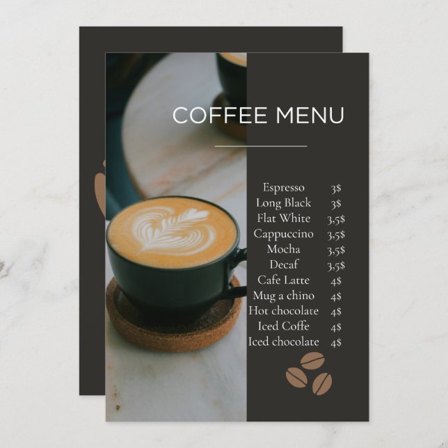 Modern Coffee Shop Menu Card Template Menükarte (Vorne/Hinten)