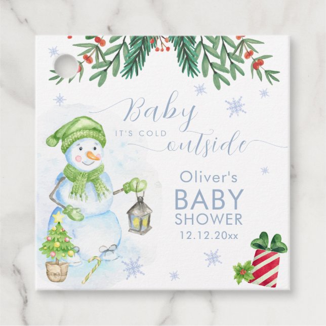 Modern Cold Outside Floral Snowman Baby Shower  Geschenkanhänger (Vorderseite)