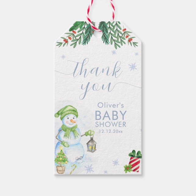 Modern Cold Outside Floral Snowman Baby Shower  Geschenkanhänger (Vorderseite)