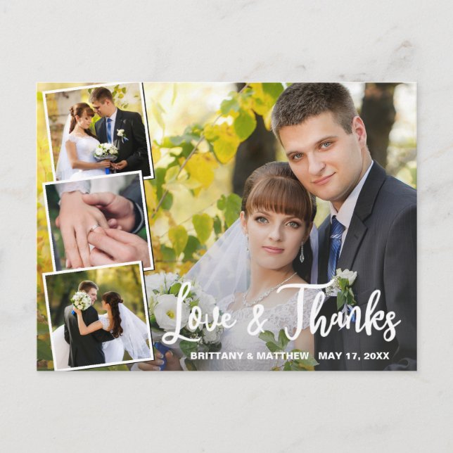 Modern Collage 4 Foto Wedding Vielen Dank Postkarte (Vorderseite)