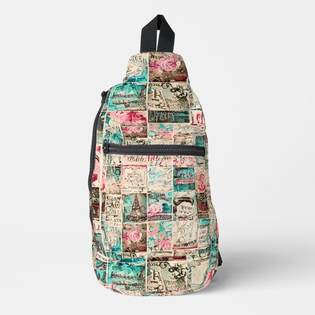 Modern collage background Retro illustrations Crossbody Bag (Vorderseite)