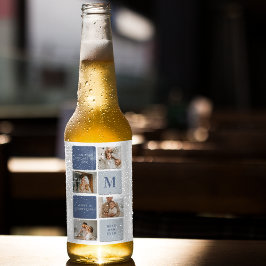 Modern Collage Foto & Blue Happy Vathers Day Gift Bierflaschenetikett