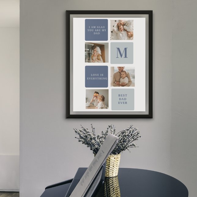Modern Collage Foto & Blue Happy Vathers Day Gift Poster (Von Creator hochgeladen)