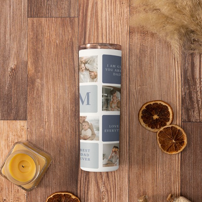 Modern Collage Foto & Blue Happy Vathers Day Gift Thermosbecher (Von Creator hochgeladen)