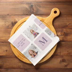 Modern Collage Foto Happy Mothers Day Lila Geschen Geschirrtuch