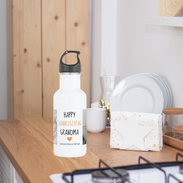Modern Collage Foto Happy Thanksgiving Oma Edelstahlflasche (Von Creator hochgeladen)