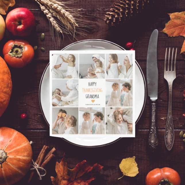 Modern Collage Foto Happy Thanksgiving Oma Serviette (Von Creator hochgeladen)
