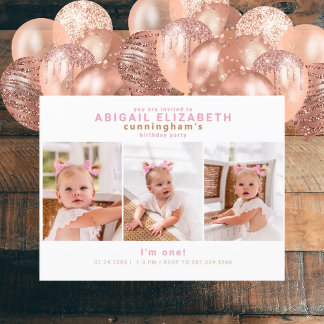 Modern Collage Foto Pink Girl Geburtstagsparty Postkarte