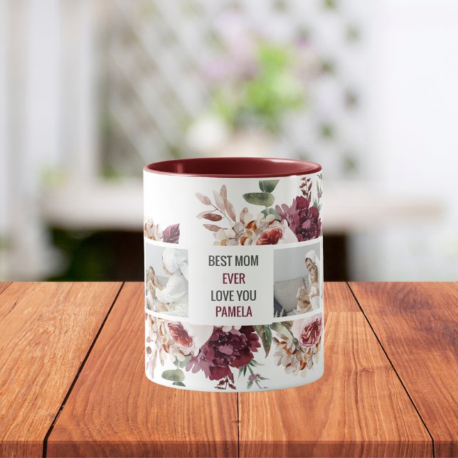 Modern Collage Photo Flowers Frame Best Mom Gift Tasse (Von Creator hochgeladen)