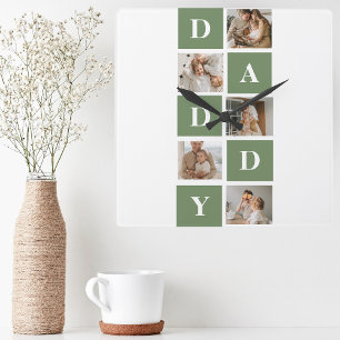 Modern Collage Photo & Happy Fathers Day Gift Quadratische Wanduhr