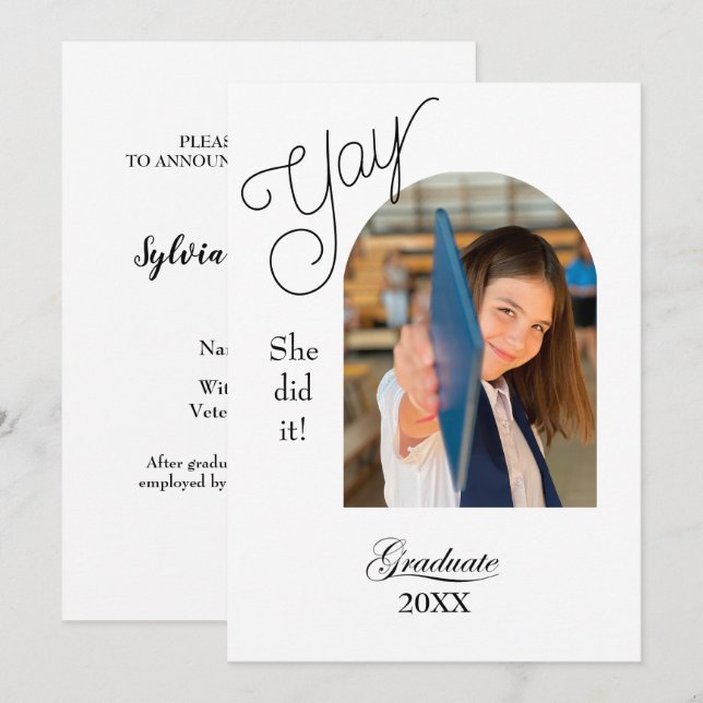 Modern College Graduation Announcement with photo Karte (Vorne/Hinten)