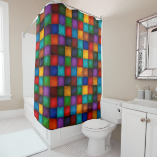 Modern Color Block Shower Curtain with Textured Pa Duschvorhang