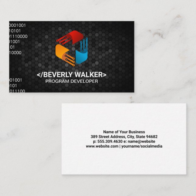 Modern Color Tech-Logo | Binärkode Visitenkarte (Vorne/Hinten)