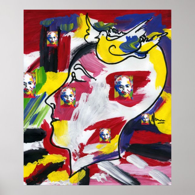 Modern Colorcolor Wasserfarbe Mahatma Gandhi Profi Poster (Vorne)