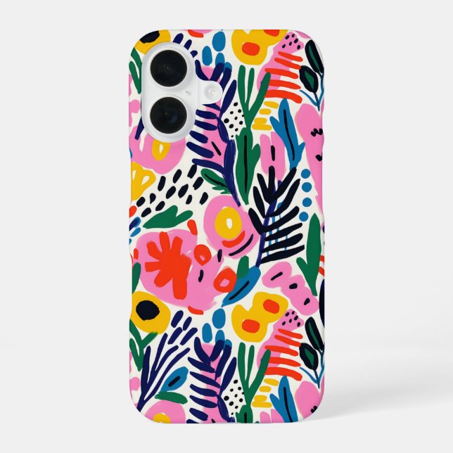Modern Colorful Abstract Floral Pattern iPhone 16 Hülle (Rückseite)