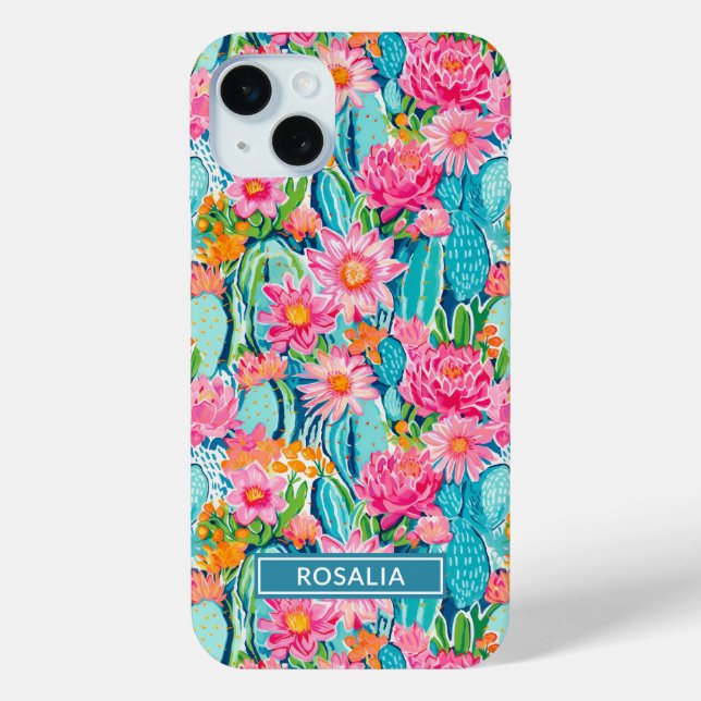Modern Colorful Blooming Cacti Personalized Case-Mate iPhone Hülle (Rückseite)
