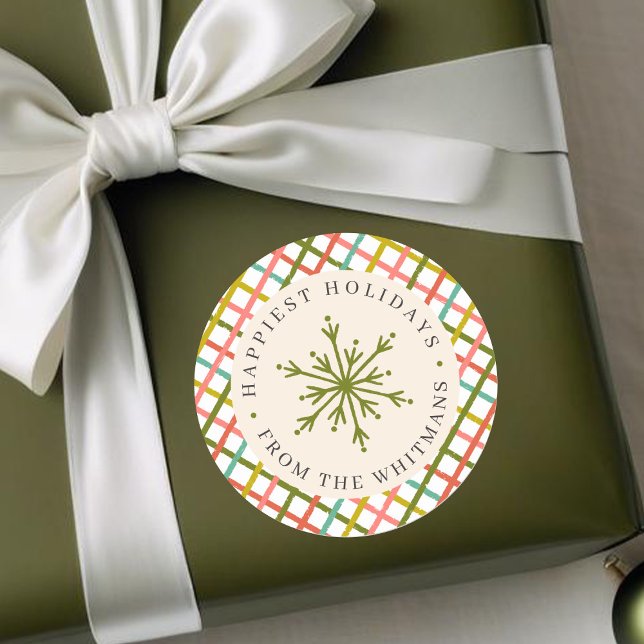 Modern Colorful Crisscross Snowflake Weihnachten Runder Aufkleber (Von Creator hochgeladen)