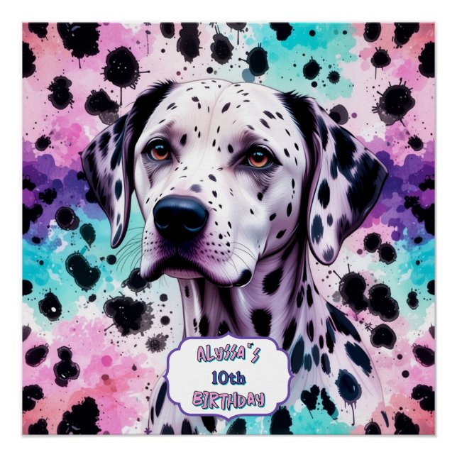 Modern Colorful Dalmatian Birthday Party Poster (Vorderseite)