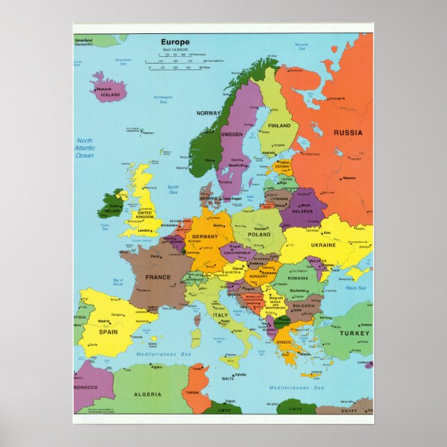 Modern Colorful Europe Map Poster (Vorne)