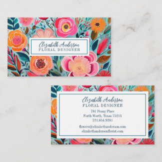 Modern Colorful Flowers Pink Teal Visitenkarte