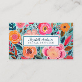Modern Colorful Flowers Pink Teal Visitenkarte