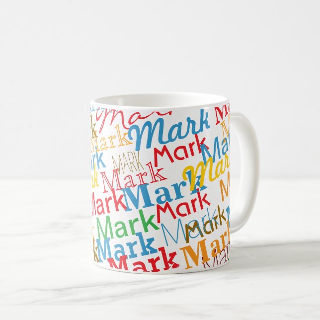 Modern Colorful Fun First Name Typography Kaffeetasse (VorderseiteRechts)