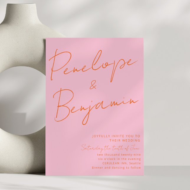 Modern Colorful Handwriting Pink Orange Wedding  Einladung (Von Creator hochgeladen)