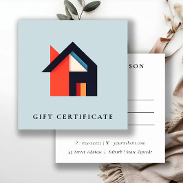 Modern Colorful House Blue Orange Gift Certificate Quadratische Visitenkarte